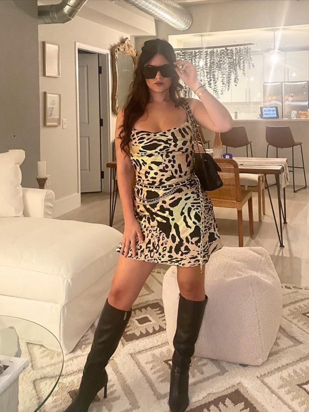 By Together Green and Tan Animal Print Slip Dress